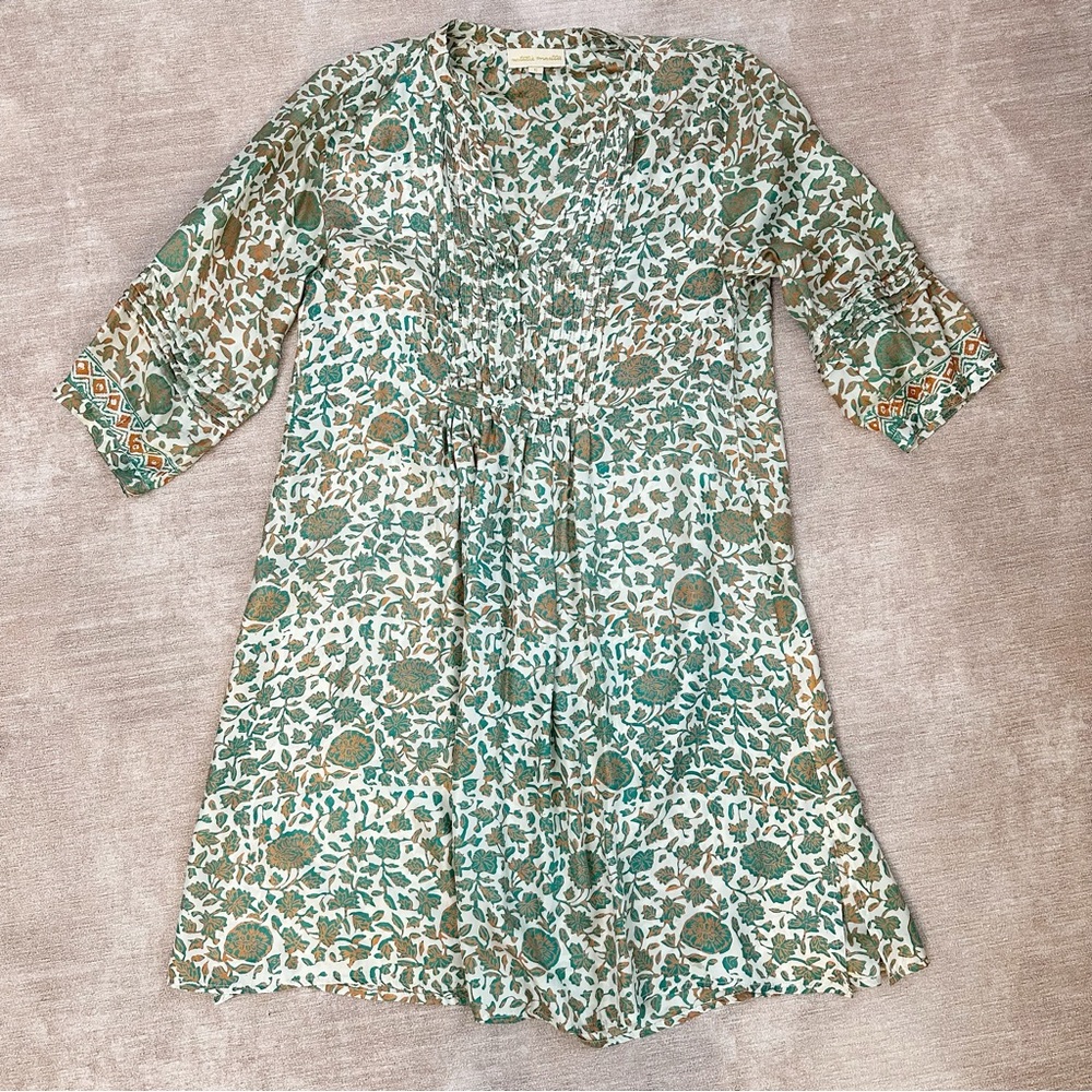 Natalie Martin 100% Silk Green Women's Floral Dress Knee High Dress
